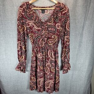 Wrangler Retro Sheath Dress Womens Small Paisley V-Neck Ruffle Western Rodeo
